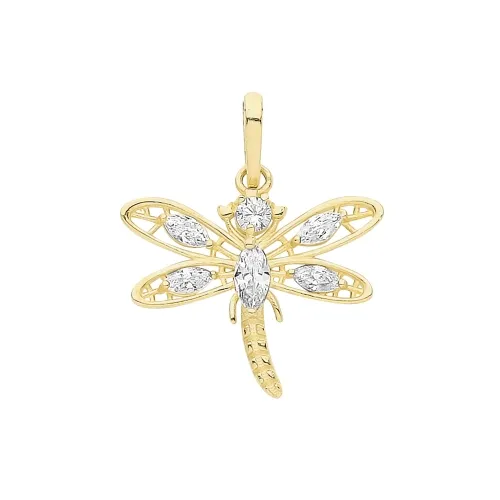 9ct Yellow Gold Ladies' Cz Pendant 14.7 X 11.8mm Dragonfly 